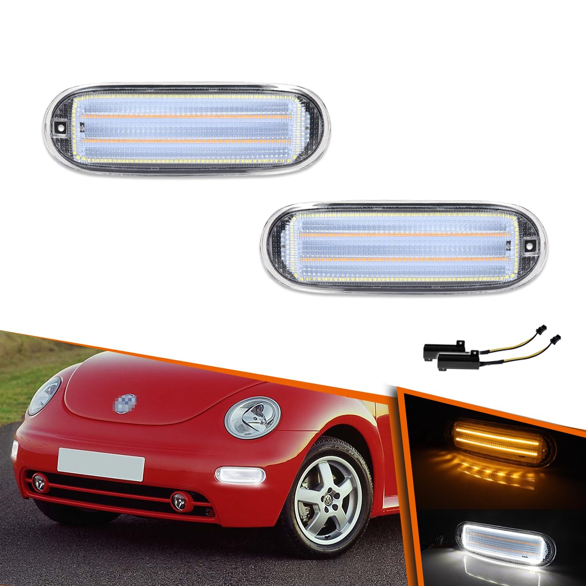 Photo 1 of ** ONLY ONE ** ADIIL 2x Clear Lens Switchback LED Front DRL Turn Signal Corner Lights For VW Beetle 1998-2005,Front Side Corner Park Marker Lamp Kit