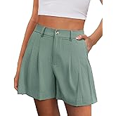 PRETTYGARDEN Womens Shorts Casual 2026 Summer Elastic High Waist Zipper Button Tailored Shorts Pleated Beach Vacation Clothes