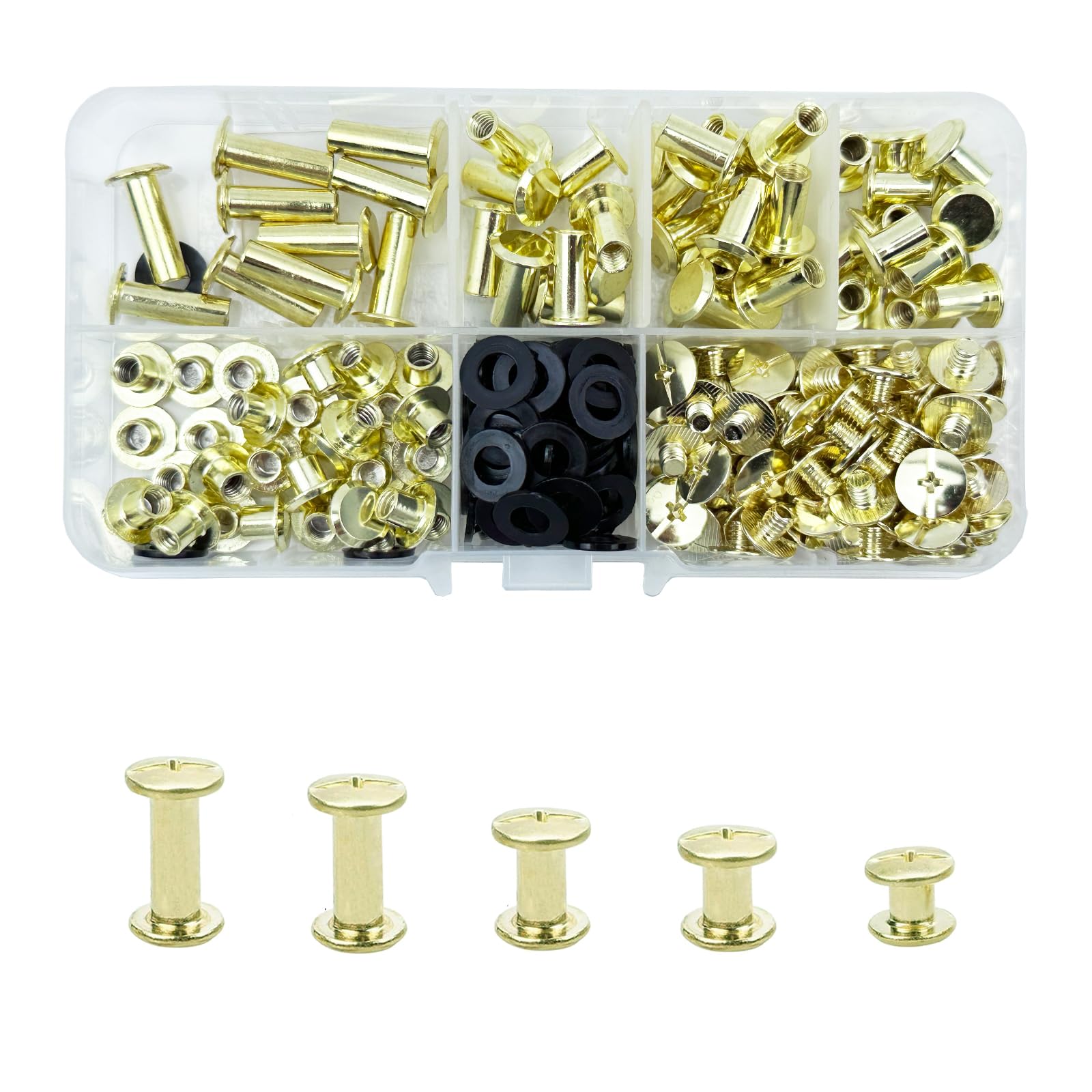 KUKUJIWA 80 Set Chicago Binding Screws, M5* 5/8/10/12/15mm Chicago Screws Posts,Nail Rivet Chicago Button,Metal Rivet for DIY Book Scrapbook Leather Bags(Gold)