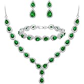 BriLove Wedding Bridal CZ Necklace Bracelet Earrings Jewelry Set for Women Teardrop Infinity Figure 8 Y-Necklace Tennis Dangle Party Prom Accessories