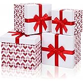 Epakh 4 Pcs Valentine's Day Nesting Gift Boxes with Lids Black Red Hearts Stacking Square Box Gifts Presents Wrapping Birthday Wedding Party Decor Assorted Sizes(Heart)