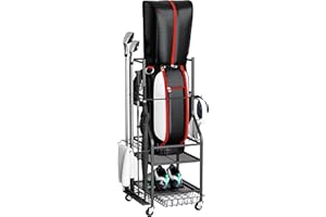 VOPEAK Golf Bag Organizer, Golf Bag Stand, Golf Organizer for Golf Clubs, Golf Balls, Golf Equipment Accessories, Easy Assembly Golf Storage Organizer for Garage, Club