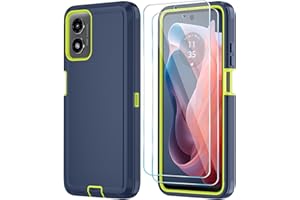 Qinmay Phone Case for Motorola Moto G Play 2024 4G Case with HD Screen Protector, Heavy Duty Shockproof & Dropproof 3-Layer Cover Phone Case for Moto G Play 2024 (NavyBlueGreen)