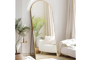 Sweetcrispy 64"x21" Arched Full Length Mirror, Standing or Leaning Full Body Mirror with Aluminum Alloy Thin Frame, Suitable for Bedroom or Cloakroom,Gold