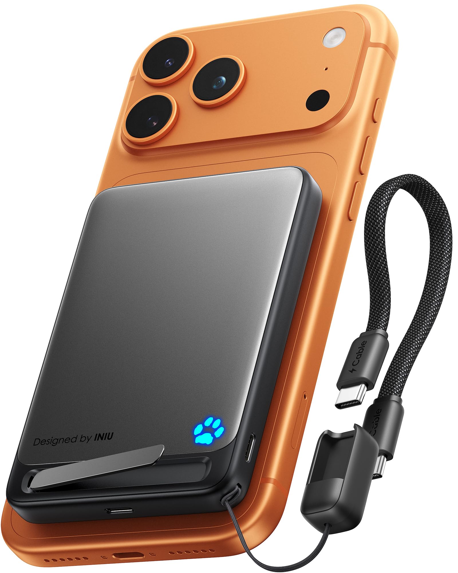 INIU Powerbank für MagSafe, Original Qi2-zertifiziertes Kabelloses Schnellladen, Ultra-schlank 10000mAh 45W Powerbank mit USB-C-Kabel & Ständer, Reise-Essential Magnetische Akkubank für iPhone 12-17