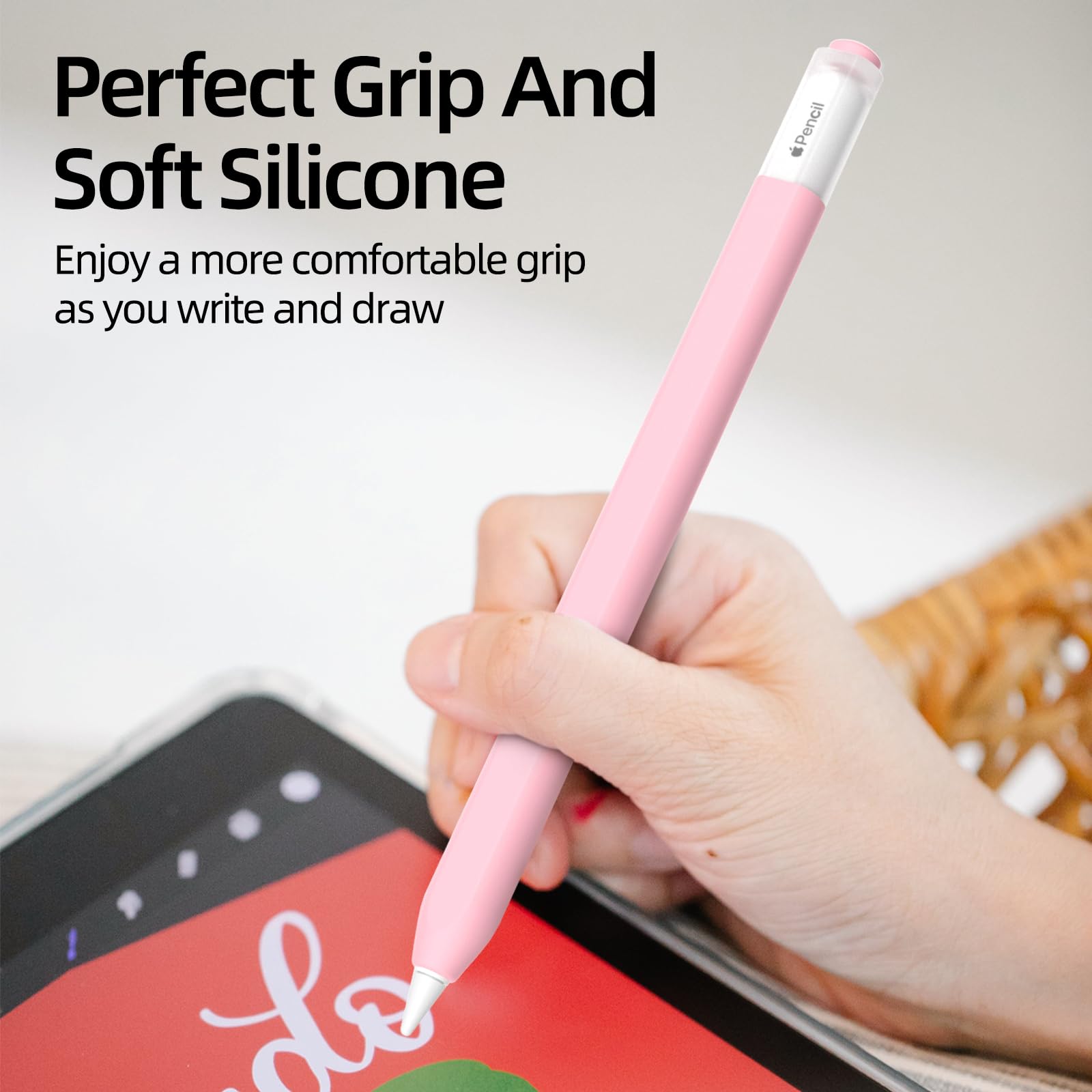 Pencil Case for Apple Pencil (USB-C), Silicone Protective Cover Sleeve, Supports Magnetic Attachment (Pink)