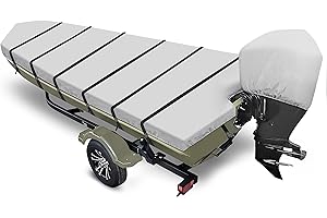 Fuprosico 14ft Jon Boat Cover 10.2 oz Trailerable Heavy Duty Mooring Cover with Motor Cover Marine Grade Polyester Canvas Accessory for Jon Boat,14ft Length, Beam Width up to 70'', Gray