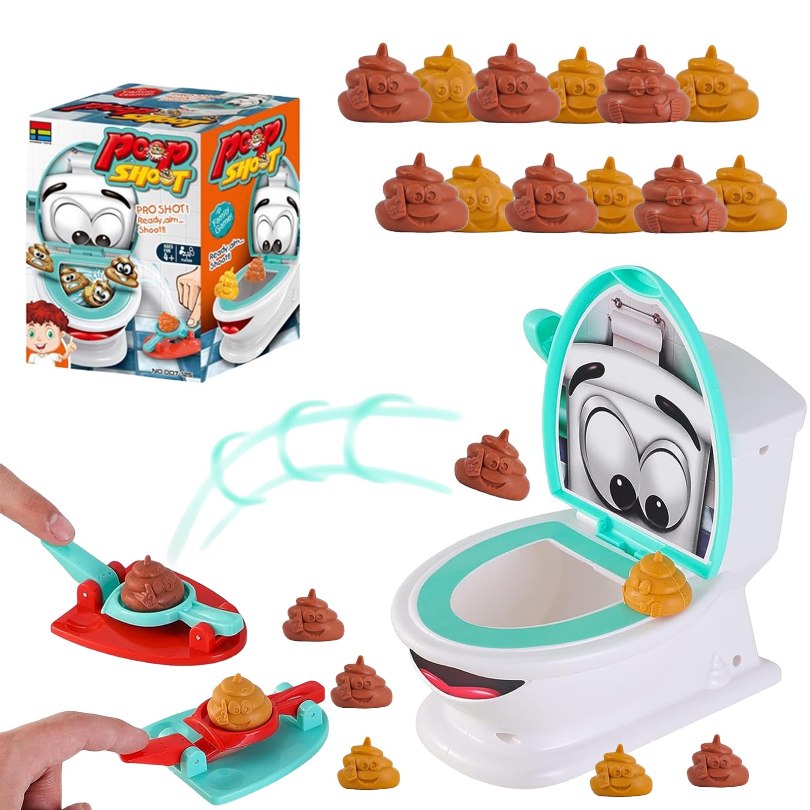 Novelty Toilet Poop Game Toys with 12 Soft Poops and 2 Launchers a Sticker for Kids,Funny Toilet Games Creative Toy for Family Party Shoot Poop Toy for Kids Christmas Family Party Poop Shoot Game Toy