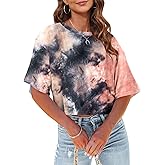 Tankaneo Women Half Sleeve Cropped T-Shirts Drop Shoulder Round Neck Crop Tops Casual Summer Solid Color Basic Tees