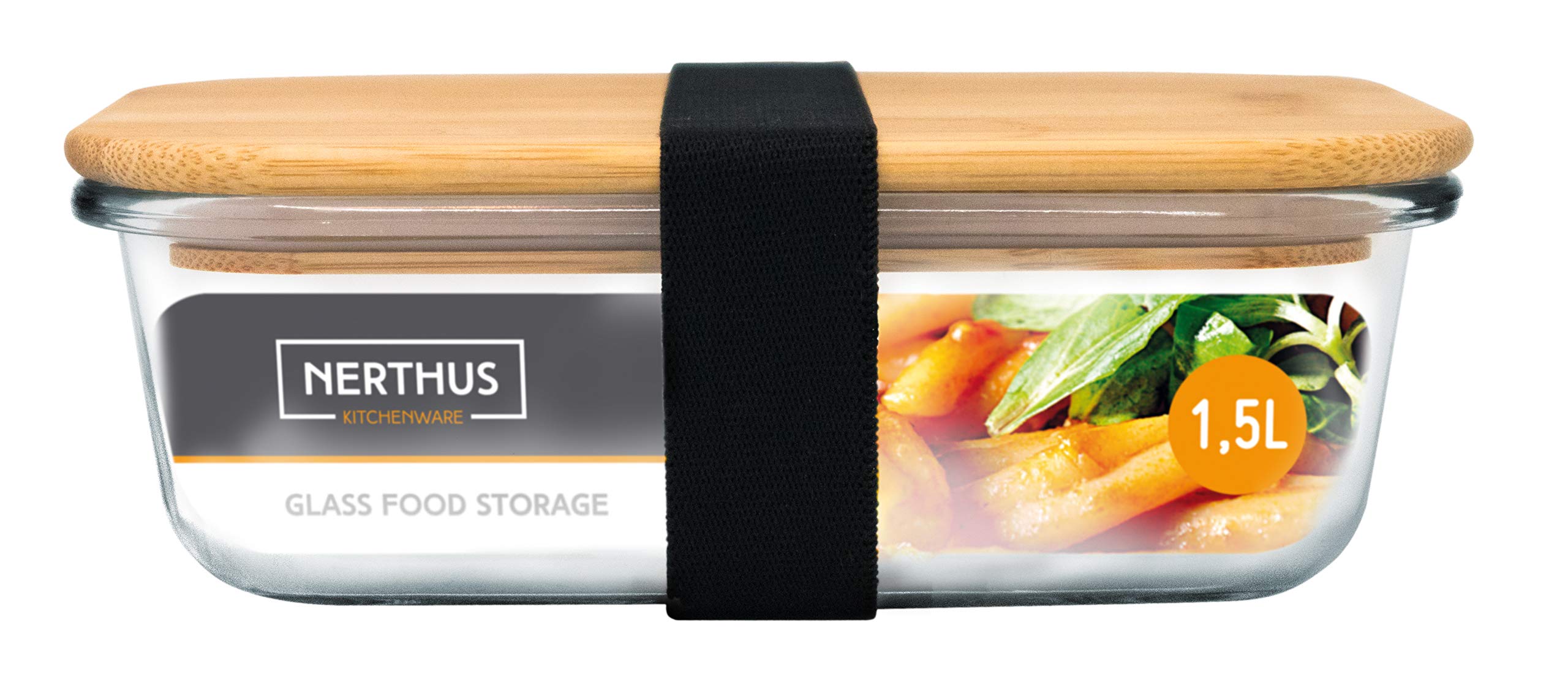 NERTHUS Airtight Container Glass Bamboo Lid 1500 ml, Borosilicate