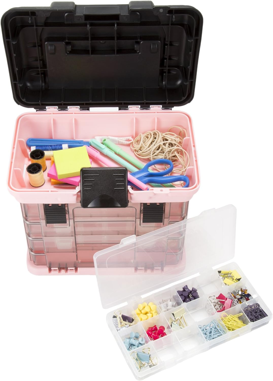 Stalwart 75-STO3183 Parts & Crafts Rack Style Tool Box with 4 Organizers, Pink - - 
