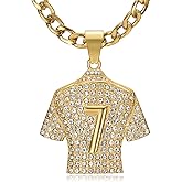 NEGS 18K Gold Plated Soccer Jersey Number 7 Pendant Football Star Stainless Steel Necklace for Men, 24 Inch 7mm Chain Soccer Player Jewelry Gift
