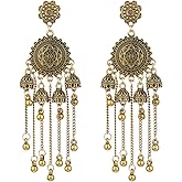Traditional Ethnic Beaded Jhumka Jhumki Indian Earrings for Women Bohemian Gypsy Beads Long Tassel Dangle Drop Stud Chandelier Earring Vintage Tribal Bells Statement Boho Bollywood Jewelry Gift
