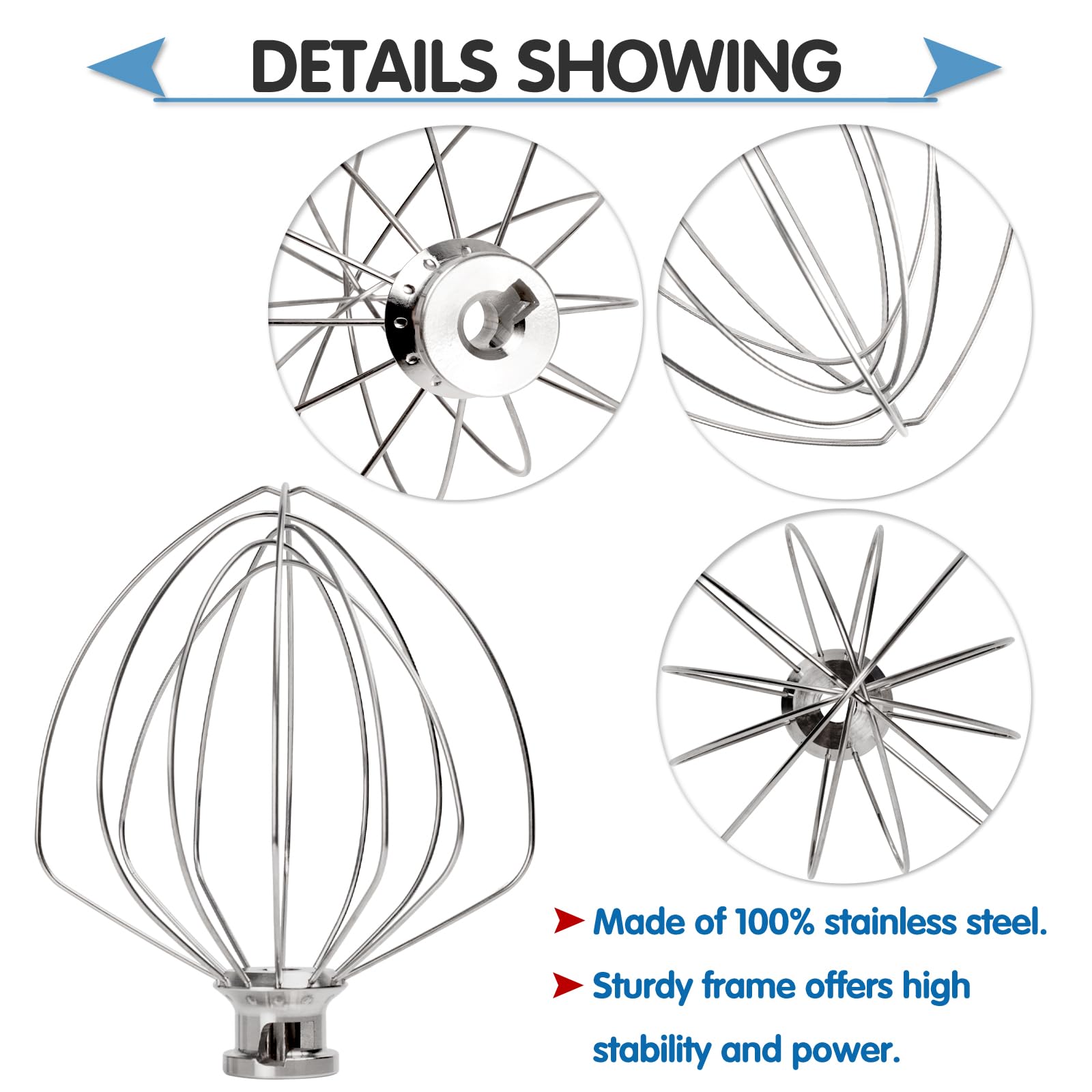 Wire Whip Stainless Steel for KitchenAid 6 Quart Bowl-Lift Stand Mixer, KN256WW 6-Wire Whisk Attachment, Balloon Whisk, Heavy Duty, Dishwasher Safe