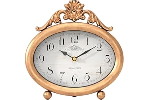 ChimeTide Vintage Table Clock, Desk and Shelf Decor Clock, French Rustic Antique Style Gold Mantel Clocks, for Farmhouse, Living Room, Bedroom, Bedside, Gift (7.87" H x 7.87" W)