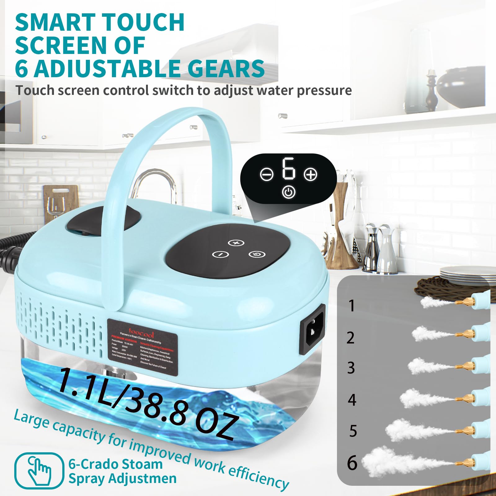 Steam Cleaner,2500W Pressurized Multipurpose Steamer with 3 Brush Heads & 6-Gears Adjustable,1500ML Handheld Portable Steam Cleaner for Home,Window,Floor, Kitchen,Grout(Rectangle)