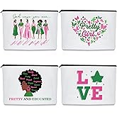 VeloKomo Sorority Gifts for Women - 4 Pcs Pink And Green Makeup Bag Aesthetic Toiletry Pouch Portable Travel Accessories Sisterhood Christmas New Year Party Birthday Gift for Girls Sister Friend