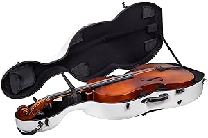 Crossrock 4/4 Cello Case with Wheels – Matte White Poly Carbon Shell, Black Velvet Interior, Ergonomic Handles, Music Pouch – Everyday Protection Series