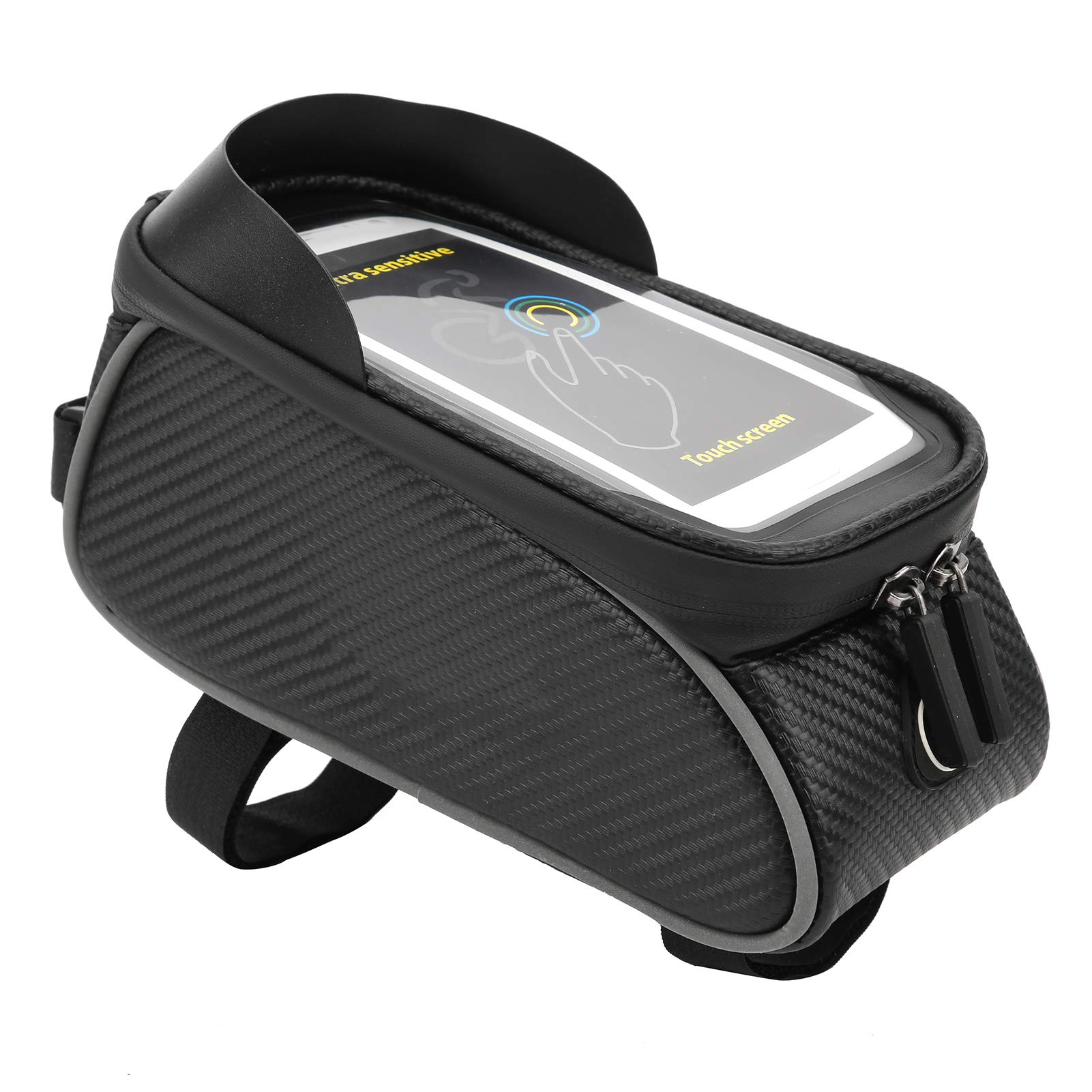 Keenso Bike Front Beam Bag, Waterproof 1.2L Mountain Bike Storage Bag Bike Touch Screen Front Frame Bag Front Beam Bag Riding Top Tube Bag Pouch Cycling Racks and Storage