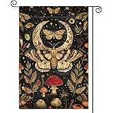AVOIN colorlife Forest Garden Flag 12x18 Inch Double Sided Outside, Mushroom Moon and Moth Yard Outdoor Flag R034