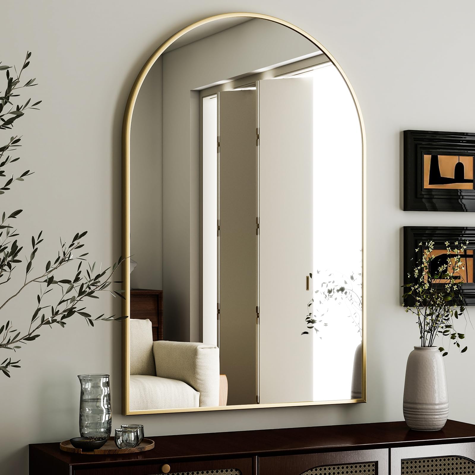 HARRITPURE Arched Wall Mirror – 24"x36" Arch Bathroom Mirror, Gold Metal Frame Vanity Mirrors for Bedroom, Entryway, Living Room Home Decor