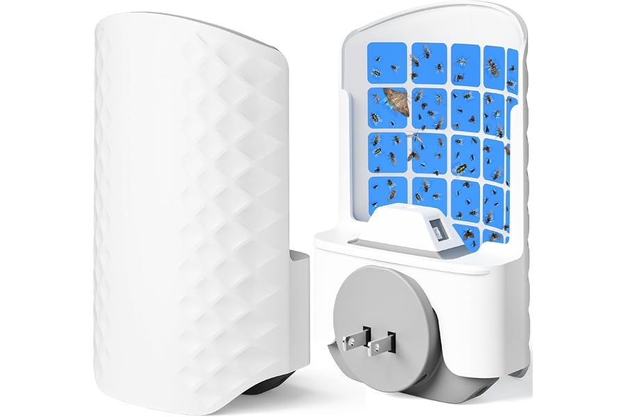 WOWCATCH Flying Insect Trap for Indoors, Plug-in Bug Catcher, 1+5 Combo | Upgraded Blue UV Light Trap with Sticky Cards, Sile