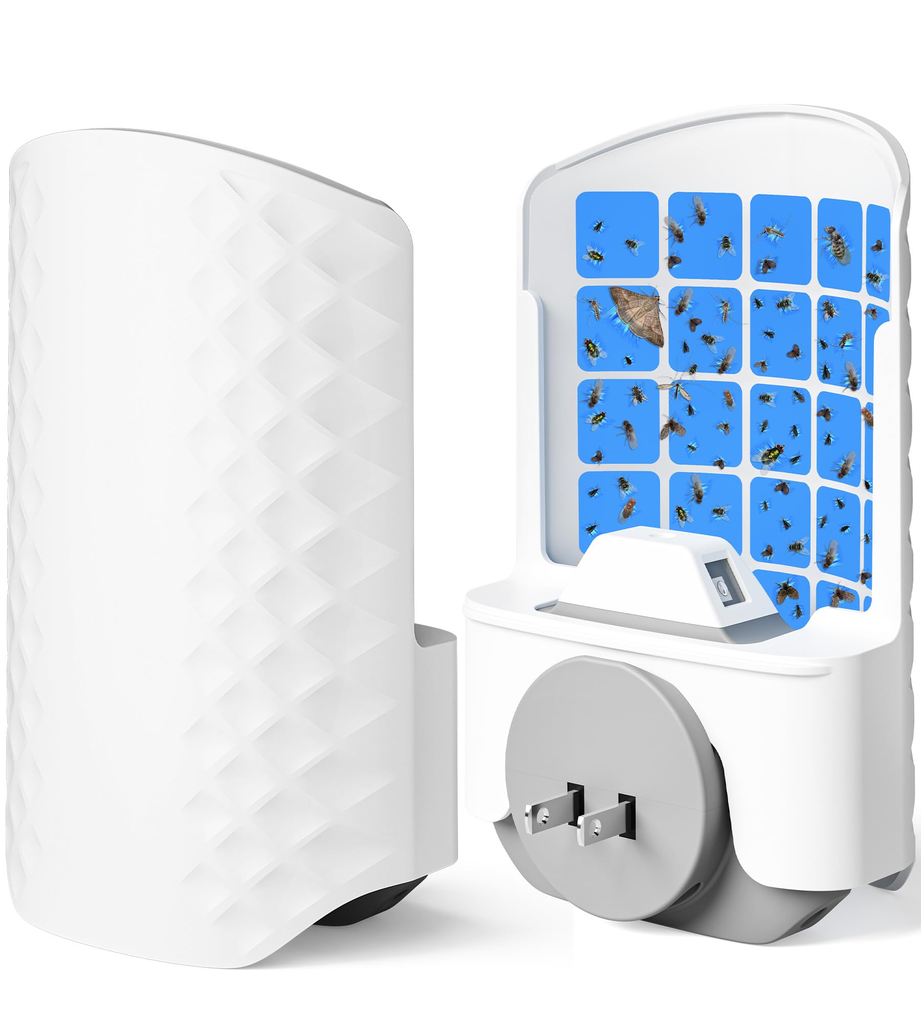 WOWCATCH Flying Insect Trap for Indoors, Plug-in Bug Catcher, 1+5 Combo | Upgraded Blue UV Light Trap with Sticky Cards, Sile