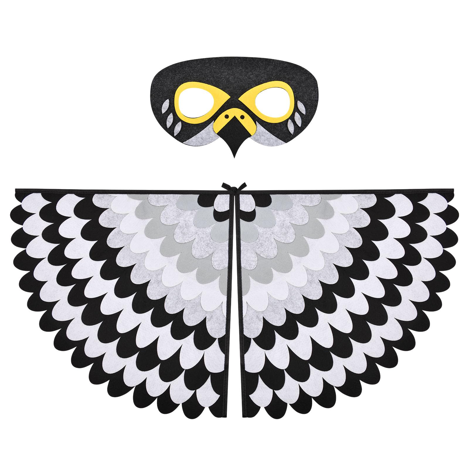 URAQT Felt Capes & Wings, Kids Bird Wings Costume Set with Felt Eye Mask, Adjustable Fairy Bird Fancy Dress Up Peacock Flamingo Cape Costume for Theme Party Carnival Halloween Cosplay (Black)