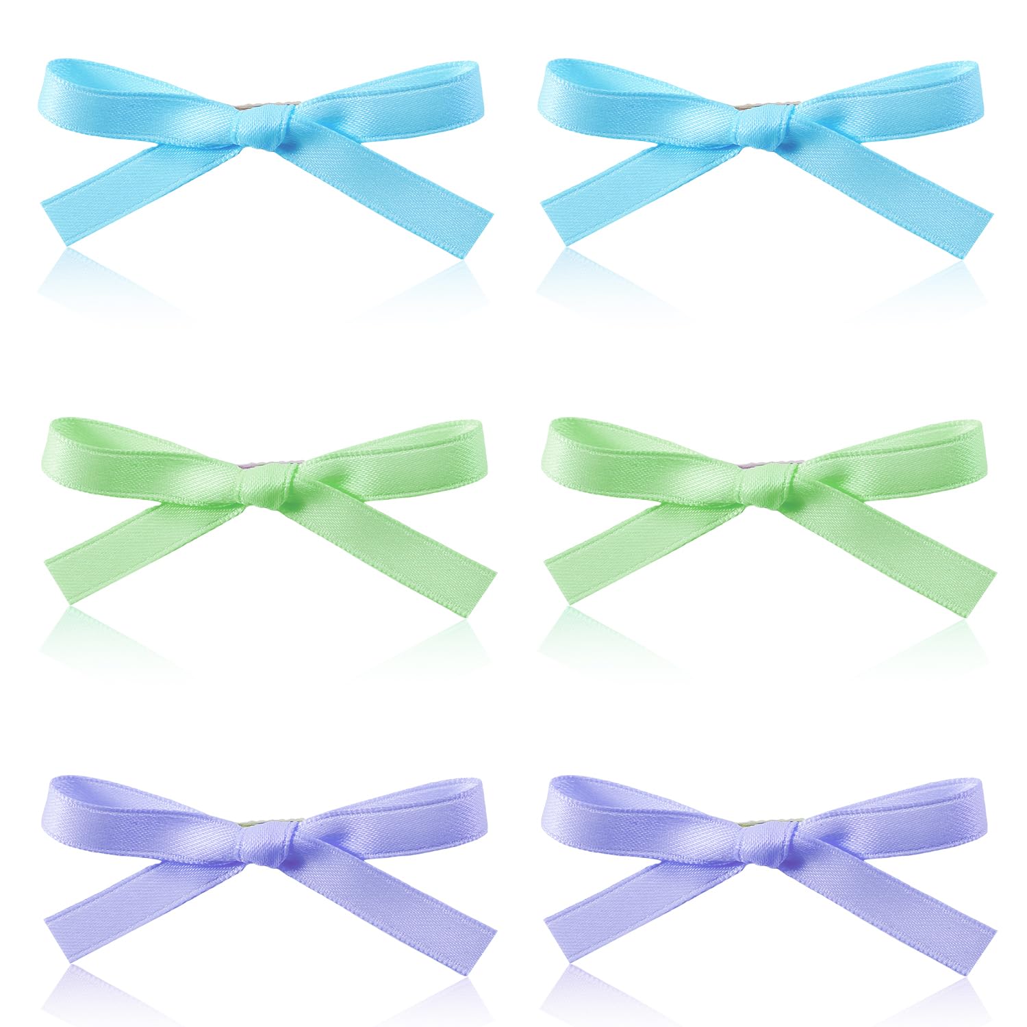 6pcs Cute Hair Clips, Solid Color Ribbon Bow Clips Kawaii Bowknot Barrettes Hair Accessories for Women Girls (Blue, Green, Purple)