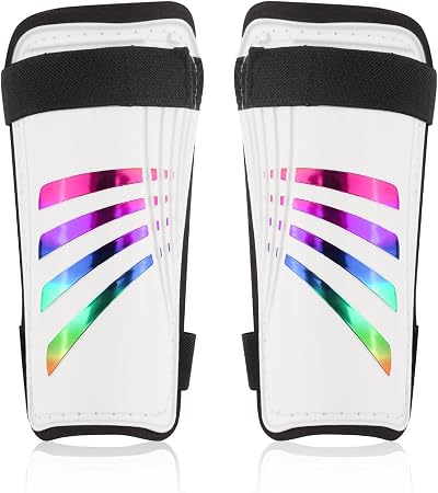 lvzhen Football Shin Pads Kids Non Slip Double Adjustable Straps Glitter Rainbow