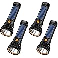 E-SHIDAI 4pcs Solar/Rechargeable Multi Function 1000 Lumens LED Flashlight, with Emergency Strobe Light and 1200 Mah Battery, Emergency Power Supply and USB Charging Cable, Fast Charging (4PC)