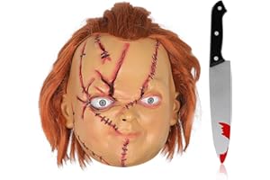 KUBERAS Chucky Mask Creepy Chucky Full Head Latex Mask with Hair Realistic Cosplay Mask Halloween Kills Mask for Adults Kids