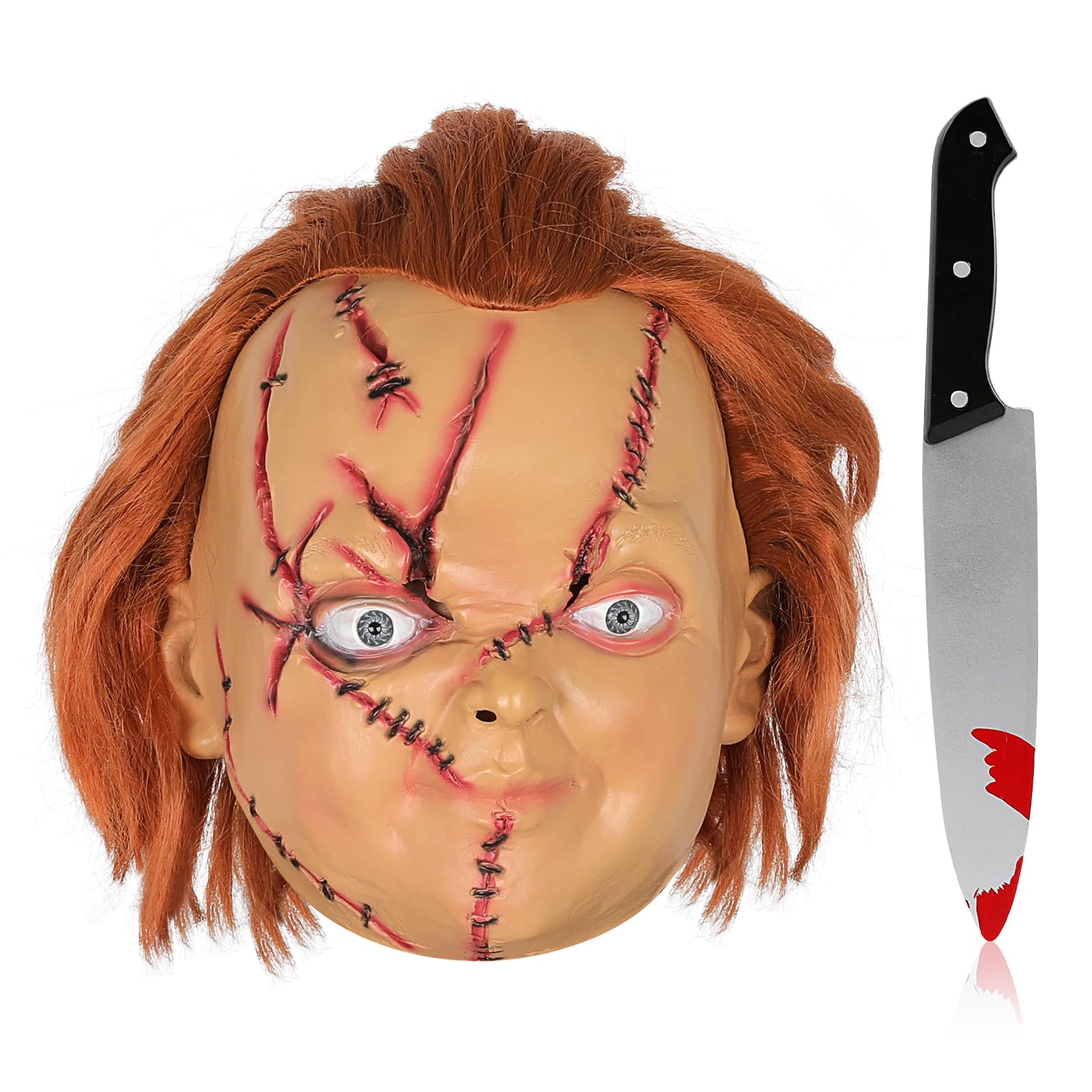 Infinity Gauntlet Chucky Mask Creepy Chucky Full Head Mask with Hair Scream Realistic Cosplay Halloween Kills Mask for Adults Kids