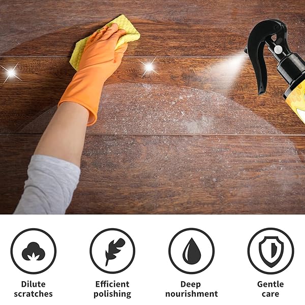 UYUAN BEESWAX SPRAY CLEANER WITH SPONGE & TOWEL FOR WOOD FURNITURE, NATURAL BEESWAX CARE FOR WOOD FLOORS, FURNITURE, TABLES, CABINETS (LEMON)