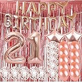 ZSNWGZ Sweet 21th Birthday Decorations Party Supplies,Rose Gold Number 21 Balloons,21th Mylar Balloons Rose Gold Foil Fringe Curtains Photo Backdrop Great 21th Birthday for Girls,Women,Men