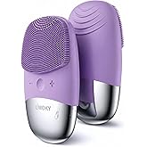 Facial Cleansing Brush, 3-in-1 Electric Silicone Face Scrubber, Vibrating Massager, IPX7 Waterproof, USB Rechargeble Pore Brush for Deep Cleanning, Blackhead Remover, Exfoliating (Purple)