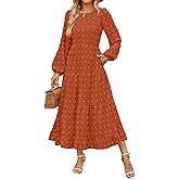 ZESICA Women's Spring Long Sleeve Maxi Dresses 2026 Crew Neck Swiss Dot Tiered Flowy A Line Wedding Cocktail Party Dress