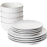LE TAUCI Dinnerware Sets 12 PCS, Ceramic Plates and Bowls Set, Suit For Housewarming (10" Dinner Plate + 8" Salad Dish + 26 oz Cereal Bowl) x 4, Oven safe - Arctic White