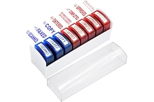 Bertiveny Self Inking Office Stamp Set for Approved Paid Completed Copy Faxed Scanned Stamps, Rubber Business Stamp 8 PCS with Plastic Tray Message Account Stamp Paper Work Text Ink Stampers