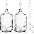 Ziliny 2 Pieces Glass Carboy Glass Water Jug with Drilled and Undrilled Silicone Stoppers and Airlock Glass Fermenting Jug Fermentation Jar Clear Beer Carboy for Beer Wine Making(Clear,5 Gallon)