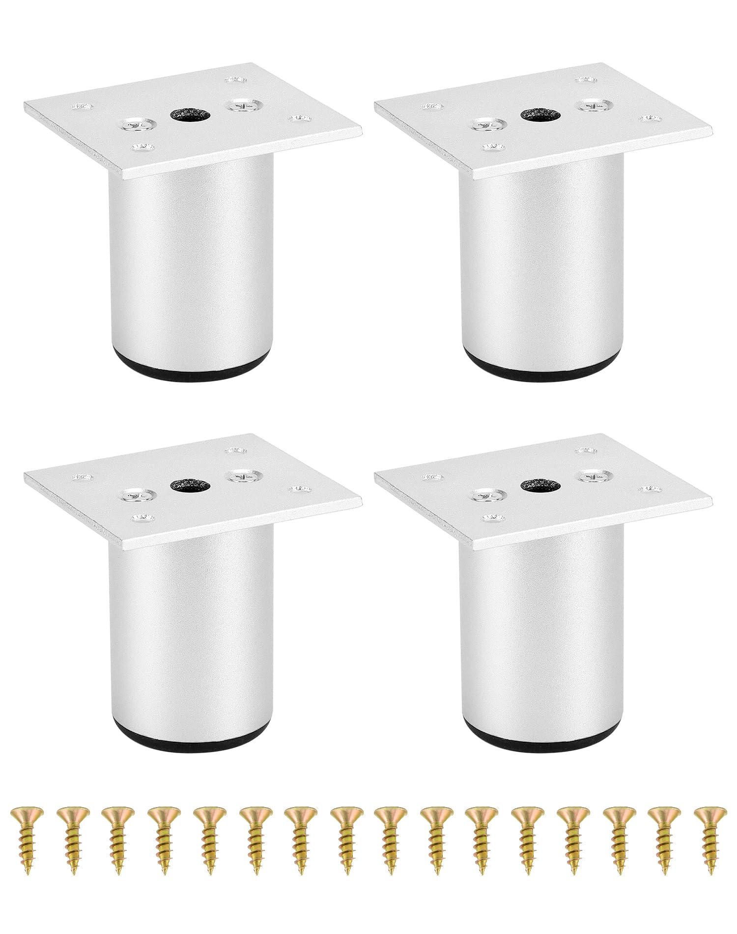 QWORK® 4 Pack Adjustable Furniture Feet, Ø38mm, Height 60mm - 75mm, Aluminum Alloy Furniture Legs Cabinet Legs with Screws