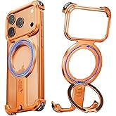 NIFBANG Frameless Phone Case for iPhone 17 Pro Max with Kickstand,360° Rotatable Magnetic Ring Stand,Aluminum Metal Slim Bumper Grade Shockproof Protector Cover for iPhone 17 Pro Max(Cosmic Orange)