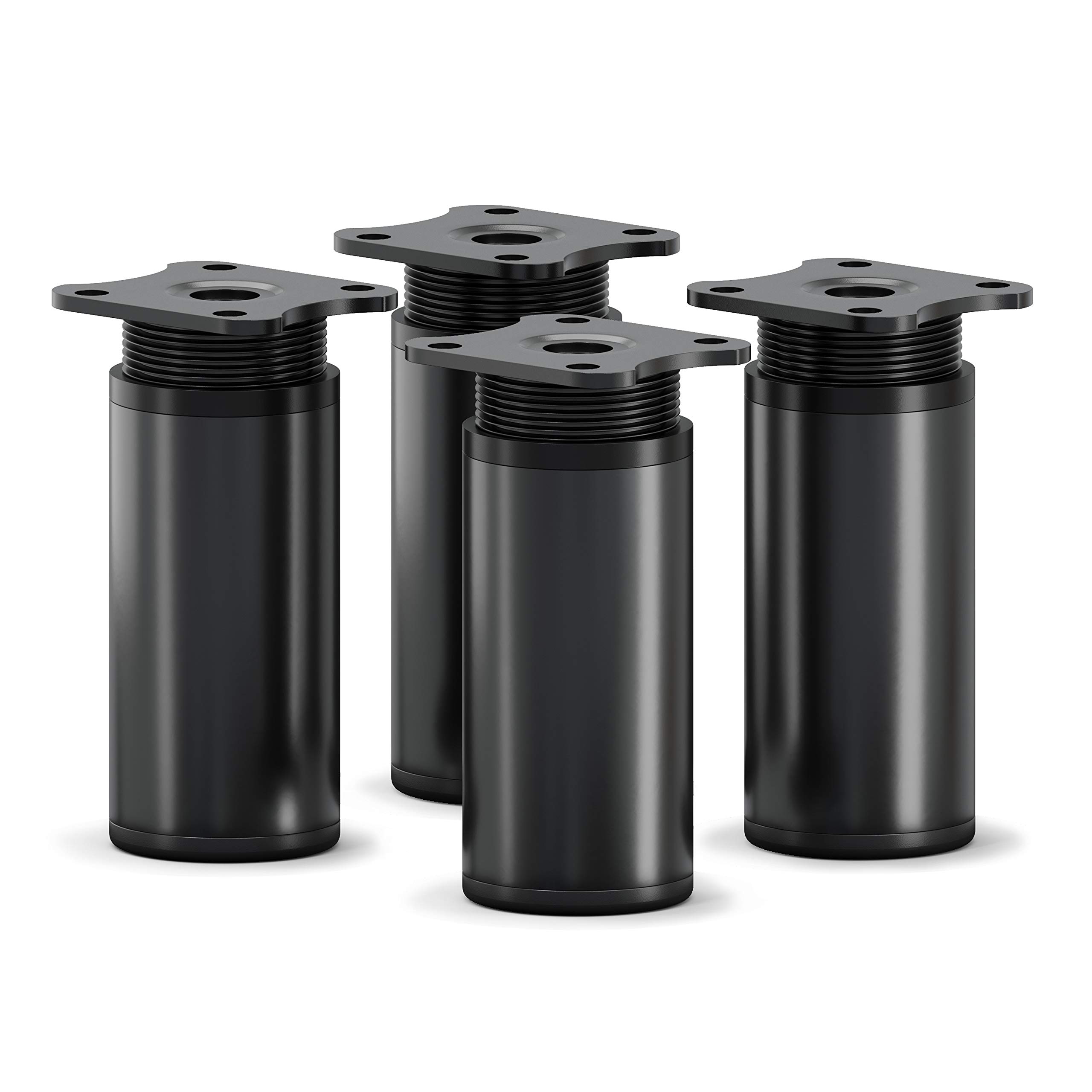 ossai® MFR1 design furniture feet, height adjustable, set of 4, round profile, diameter 40 mm, colour: black matt, height: 80 mm (+20 mm), material: aluminium, wood screws included