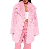COZYPOIN Womens Faux Fur Coats Warm Mid Long Furry Jackets Long Sleeve Lapel Winter Fluffy Outerwear Shaggy Parka Coat