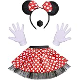 Yaliuliu Mouse Costume Kit for Women & Girls – Mouse Ears Headband, Red Polka Dot Tutu Skirt, Gloves, Nose – Halloween Cosplay Fancy Dress Accessories