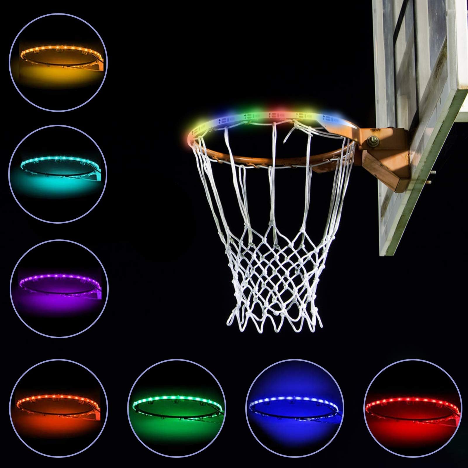 iBccly LED Basketball Hoop Lights,Basketball Rim LED Light Swish, Glow-in-The-Dark Rim Lights Full Size-Super-Bright to Indoor/Outdoor Basketball Hoop, Sports Gift for Kids Boys Pool School