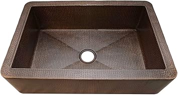 Soluna Fernanda 30 Copper Farmhouse Sink With Reinforced Apron Front In Rio Grande Finish Single Well Hammered Copper Kitchen Sink With Flat Apron Handcrafted Deluxe Copper Kitchen Sink Amazon Com