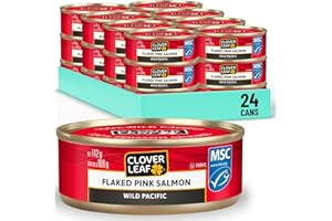 Clover Leaf Flaked Pink Salmon Wild Pacific - 142g, 24 Count - Canned Fish with Skin & Bones Removed, Very High In Protein - 