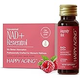Happy Aging Longevity Shots for Women | Resveratrol, NAD, Grape Seed Extract | Liposomal Antioxidant Formula for Energy, Skin & Cellular Detox | 10 Liquid Shots (1)