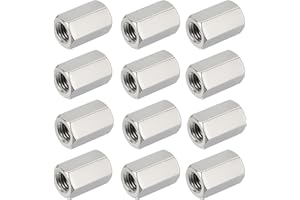 HiPicco Hex Coupling Nuts, 1/2-13 UNC 20mm/0.79" Length, 12 Pack 304 Stainless Steel Rod Coupling Nut for Threaded Rods & Stu
